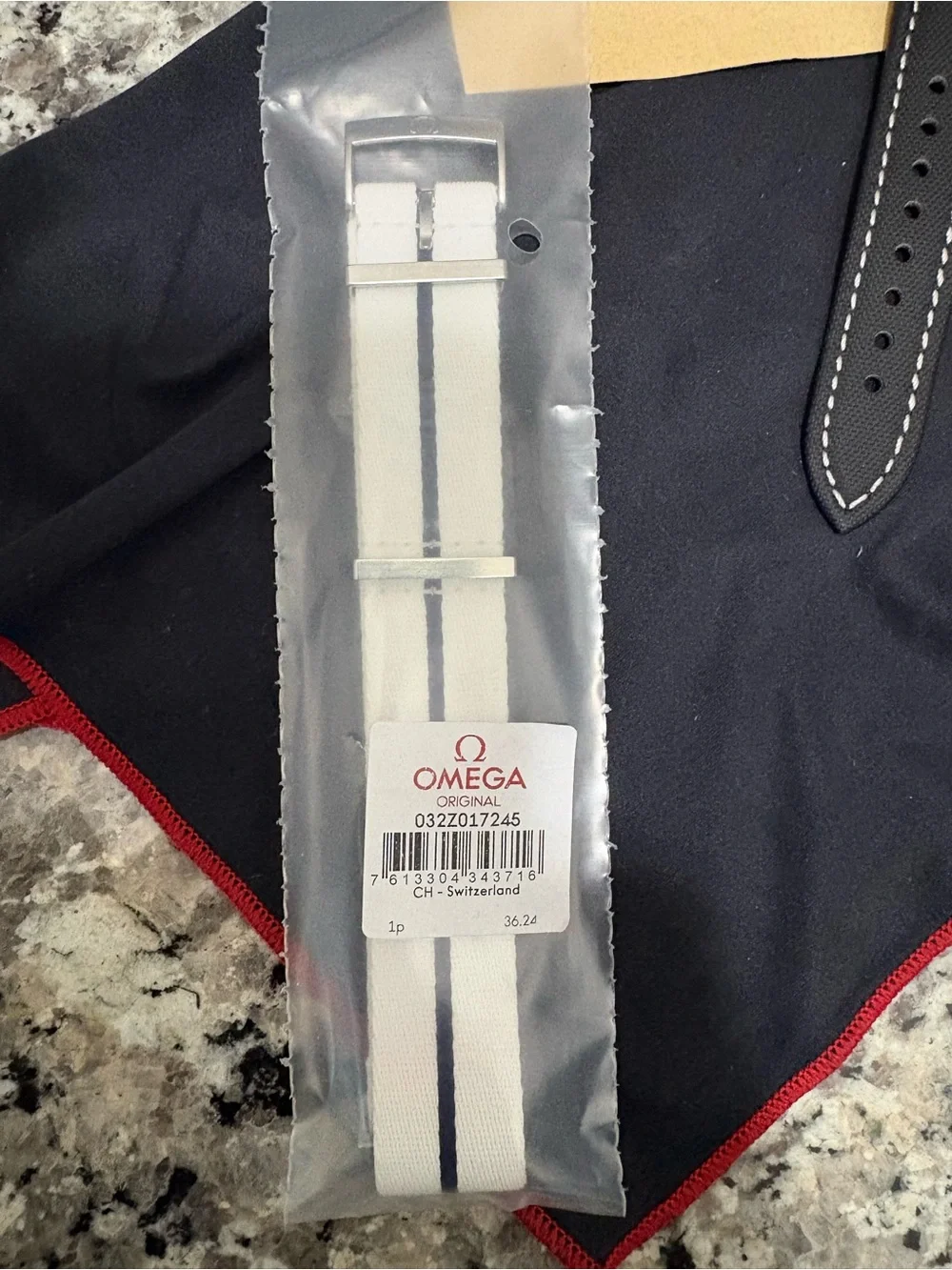 Omega White NATO Watch Strap with Navy Center Stripe